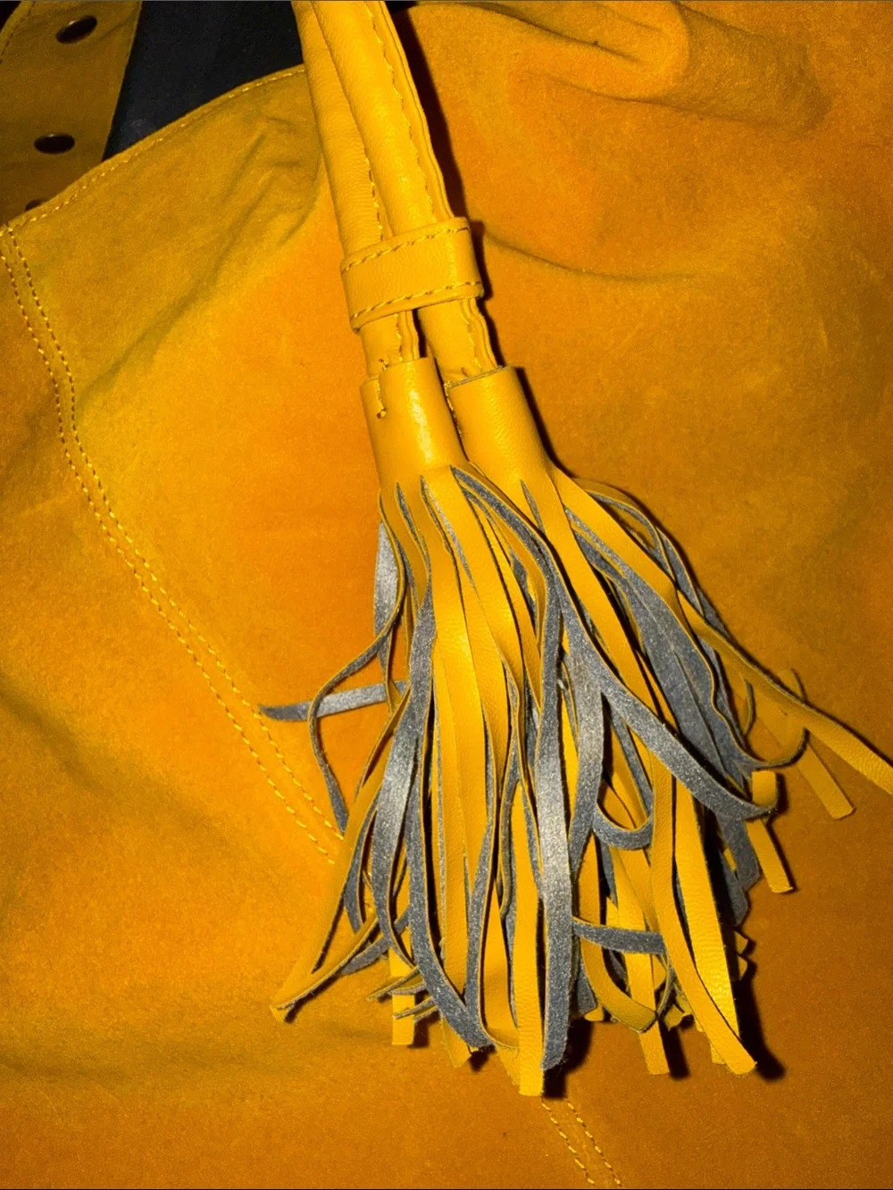 Mustard Yellow Suede Hobo Bag Slouchy Boho Studded Shoulder Tote Purse Tassel